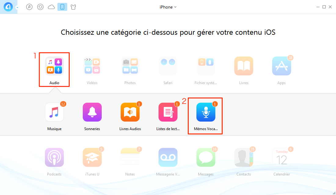 Transférer des mémo vocal de l'iPhone vers PC - étape 2
