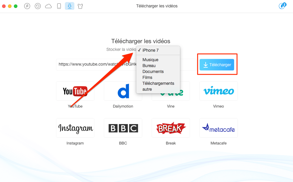 Mettre des vidéos sur iPhone 7 (Plus) directement – étape 2