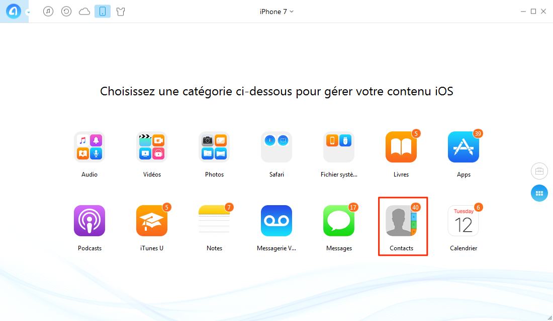 Transférer contacts iPhone vers ordinateur facilement – étape 2