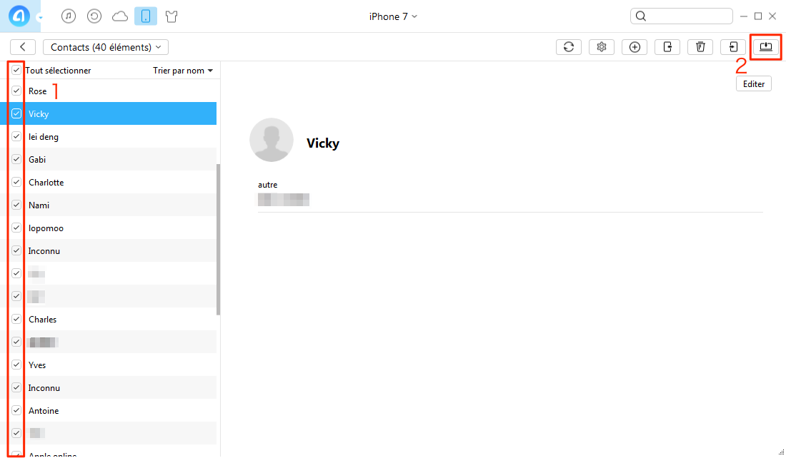 Comment transférer contacts iPhone 7 vers PC – étape 3