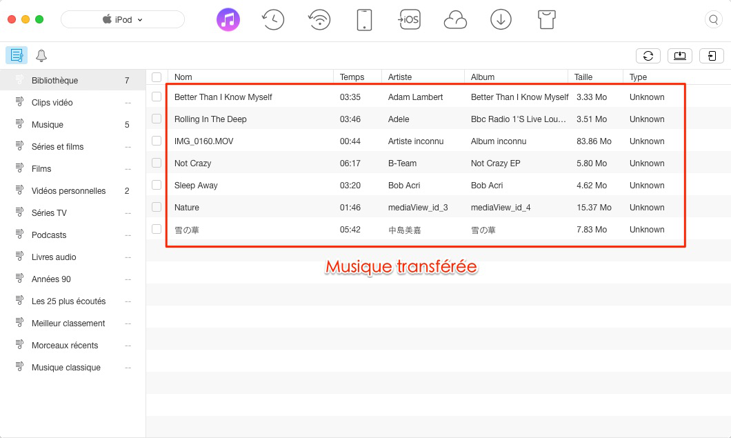 Transférer les musiques d'un iPod vers iTunes – étape 3