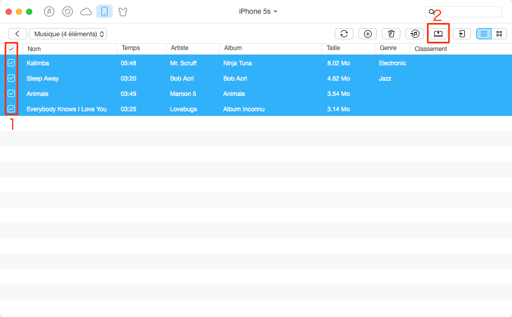 Transfert des musiques iPhone 5 vers PC – étape 3