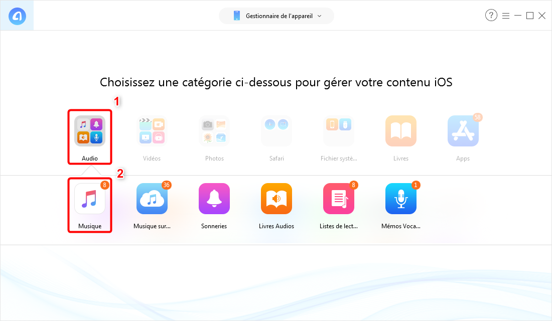 Comment transférer musique iPhone vers iPhone X/8/7/6 – étape 2