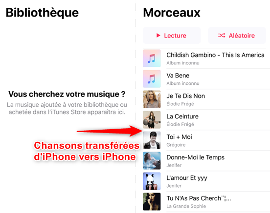 Transfert de la musique d’un iPhone à l’autre – étape 4