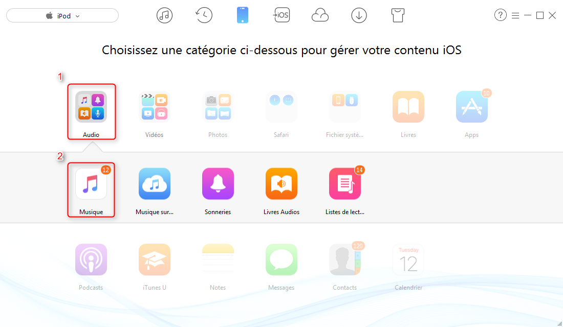 Transférer musique iPod vers PC – étape 1