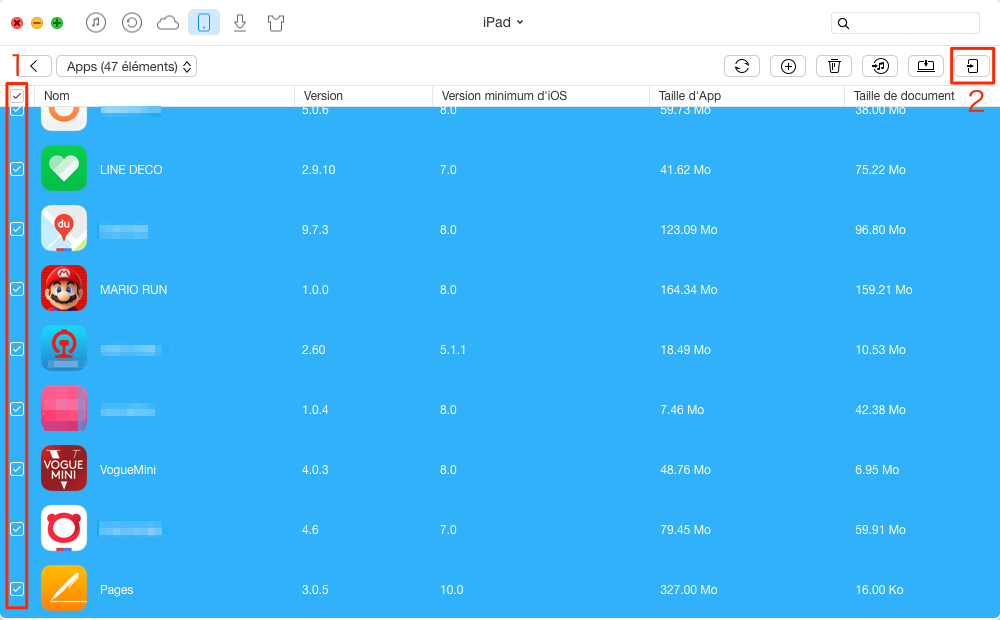 Transfert des applications iPad à iPhone – étape 3