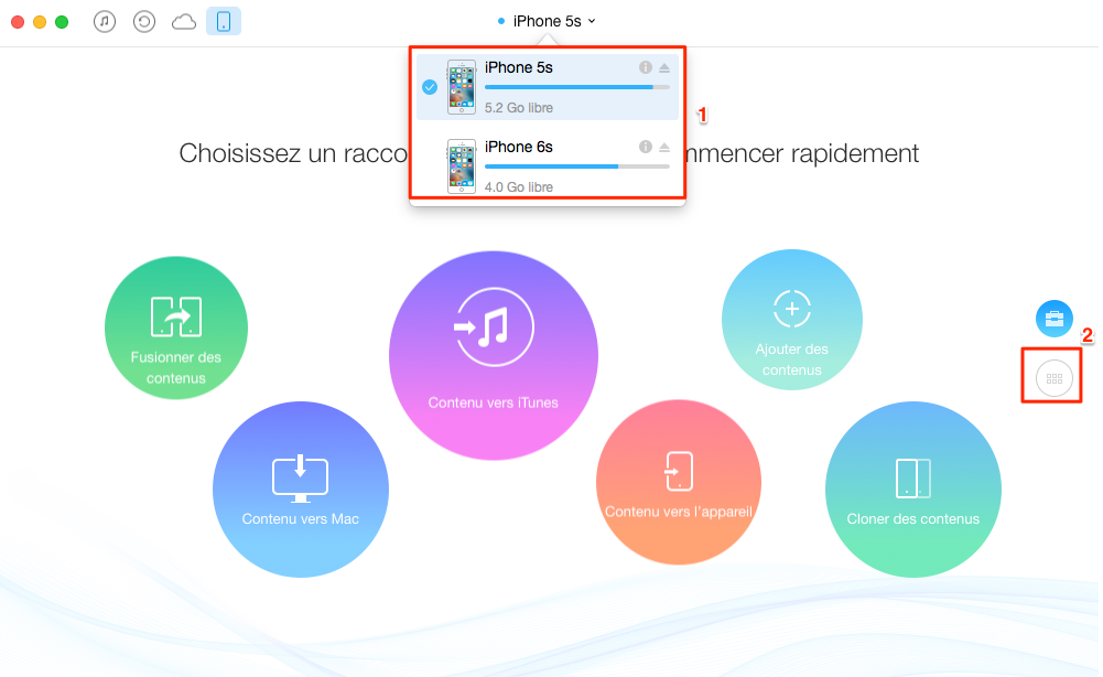Envoyer applications de l'iPhone vers un nouvel iPhone 6/6s - étape 1