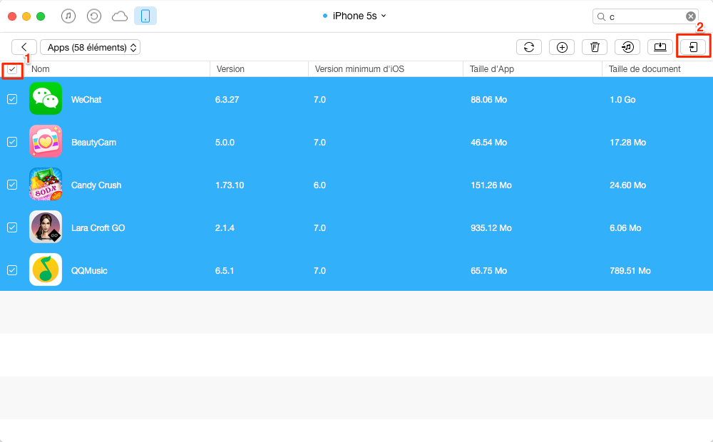 Synchroniser apps iPhone vers iPhone 6/6s directement - étape 3