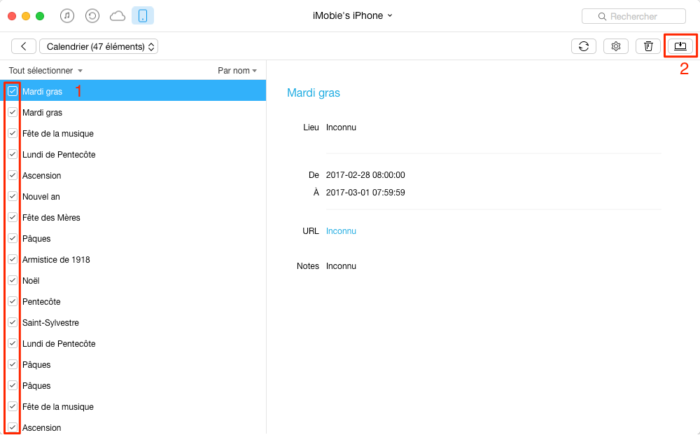 Transférer les éléments de Calendrier iPhone 7 vers Mac – étape 3