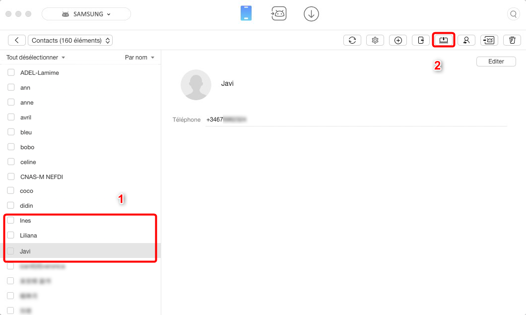 Transférer facilement les contacts d’Android vers Mac – étape 2