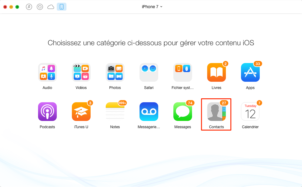Comment r transférer les contacts de l'ancien à iPhone 7 – étape 2