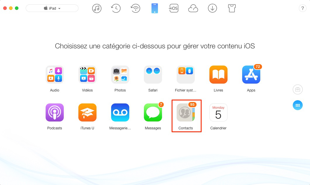 Comment transférer contacts iPad vers Mac – étape 2