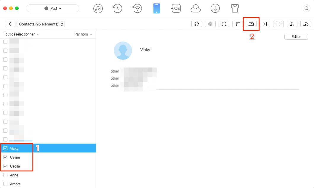 Transférer facilement les contactas iPad vers Mac - – étape 3