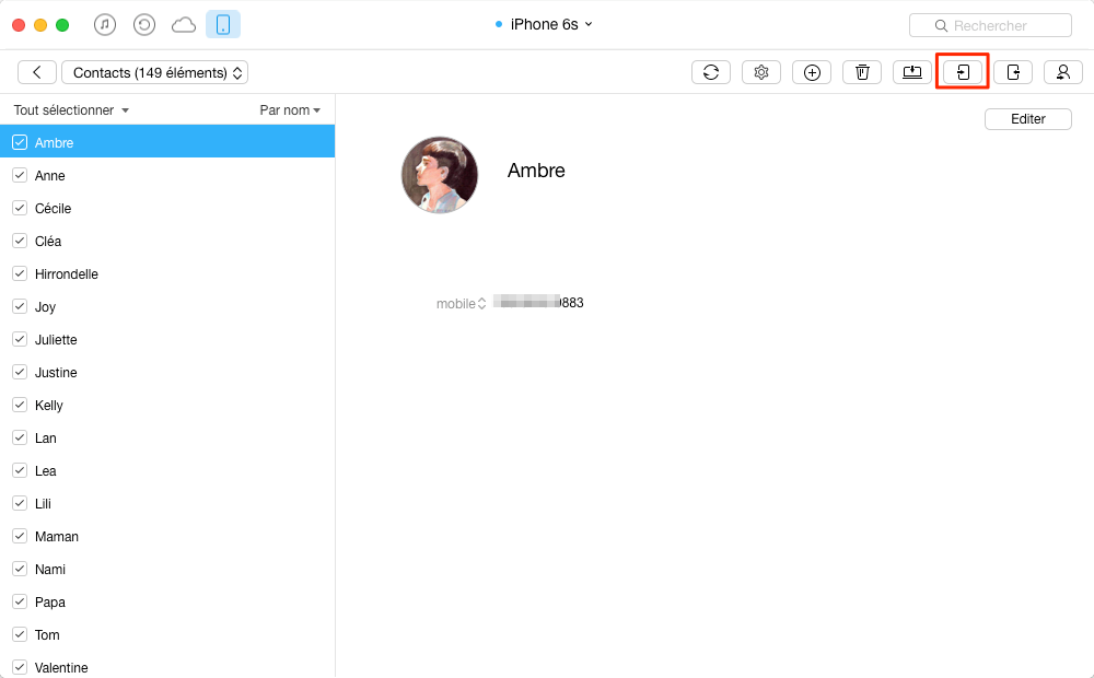 Synchroniser les contacts de l'iPhone 6/6s à l'iPad via AnyTrans – étape 3
