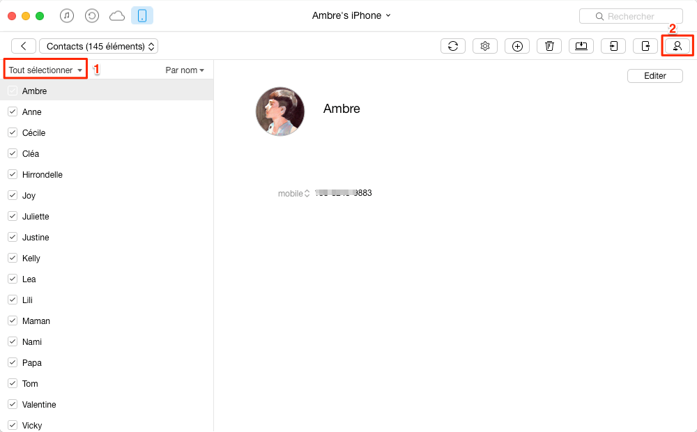Transférer Contacts iPhone vers Carnet d'adresses Mac – étape 2