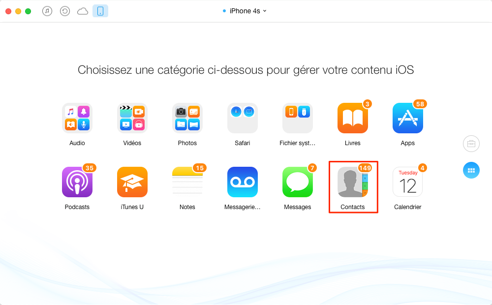 Transférer les contacts vers iPhone 6 avec l'aide d'AnyTrans - étape 2