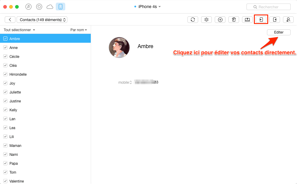 Comment transférer les contacts vers iPhone 6 avec AnyTrans - étape 3