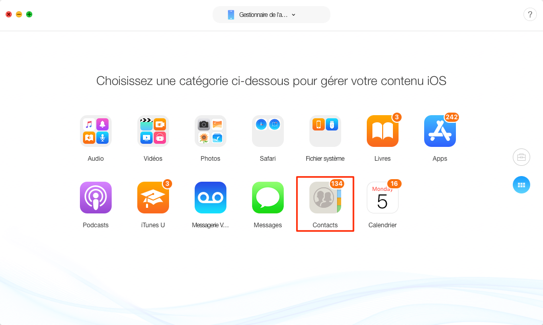 Transférer les contacts de l'ancien vers nouvel iPhone XS/XR – étape 2