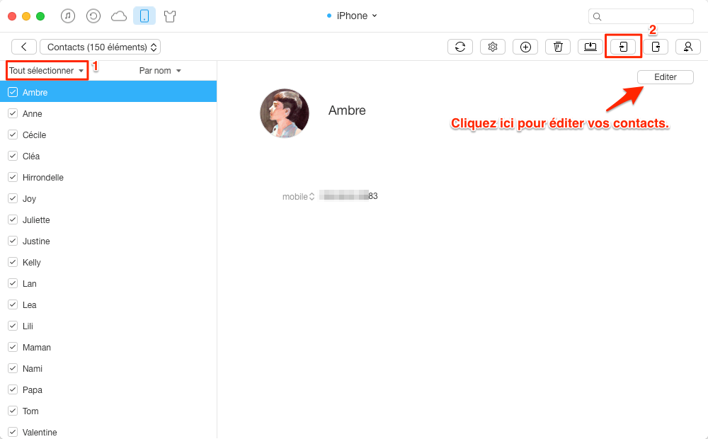 Comment copier les contacts de l'iPhone à l'iPad Pro - étape 3