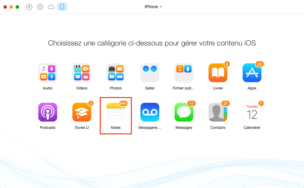 Transférer facilement les notes entre iPhone – étape 3