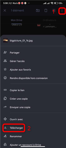 Transférer des photos via Google Drive