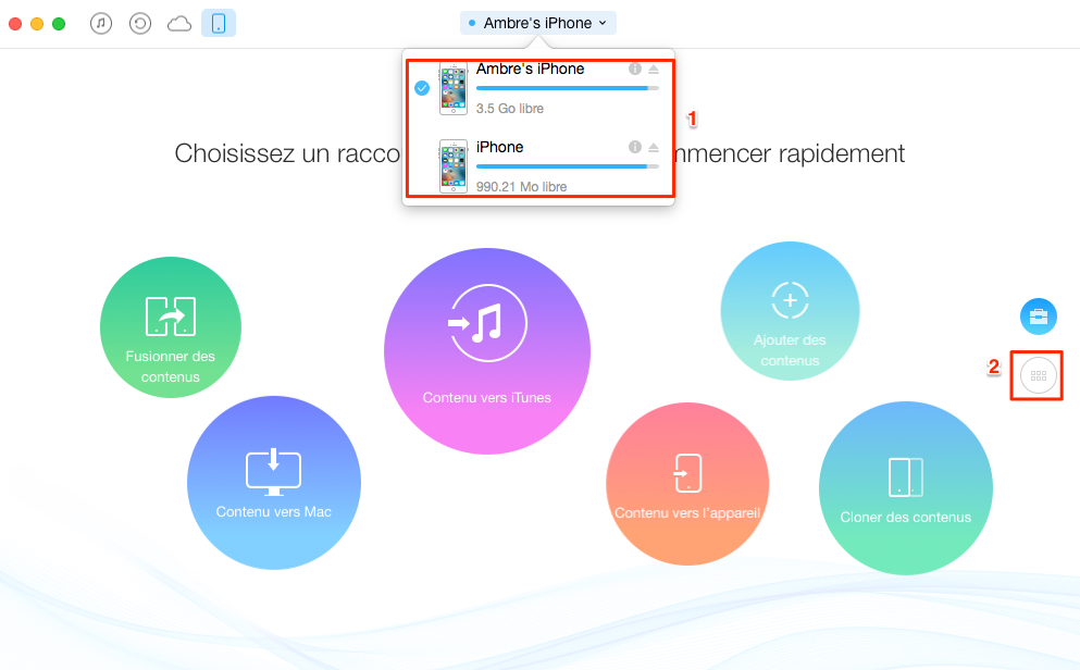 Transfert de messages iPhone vers iPhone 7 via AnyTrans - étape 1