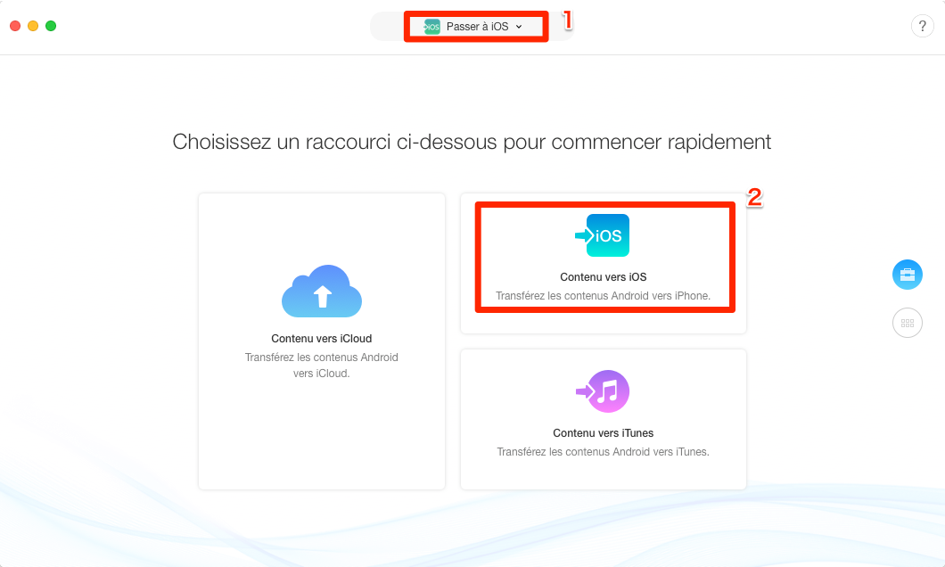 Transférer des fichiers d'un Android à un nouvel iPhone XS/XR – étape 1