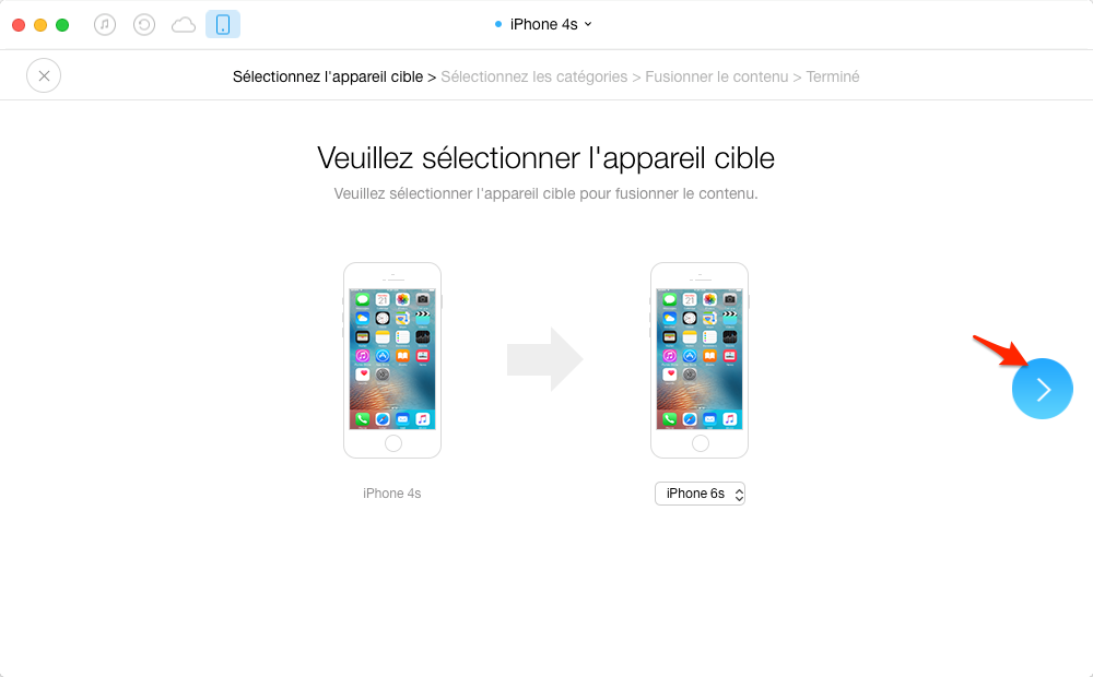 Sélectionnez un appareil cible - étape 2