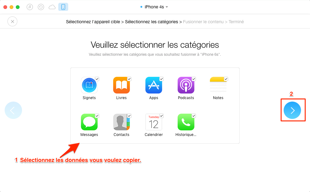 Transférer les données importantes vers nouvel iPhone 6 /6s - étape 3
