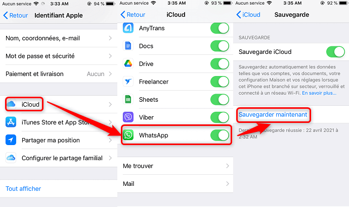 Transférer données WhatsApp depuis l'iPhone vers iCloud
