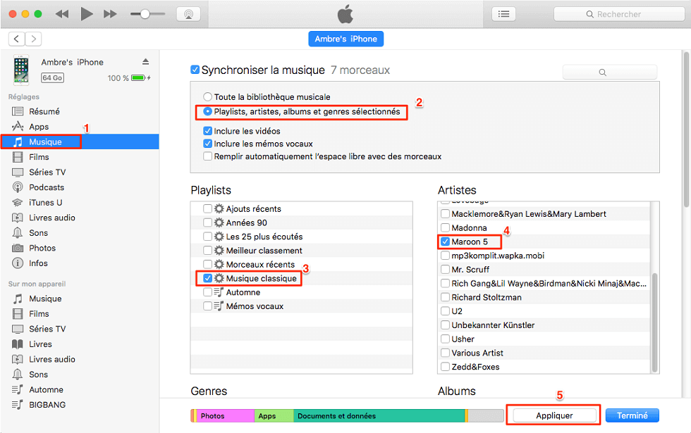 Transférer de fichiers PC/Mac vers iPhone avec iTunes