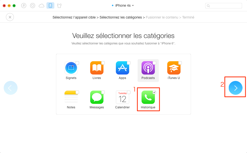 Exporter l'historique des appels de l'iPhone vers iPhone - étape 2