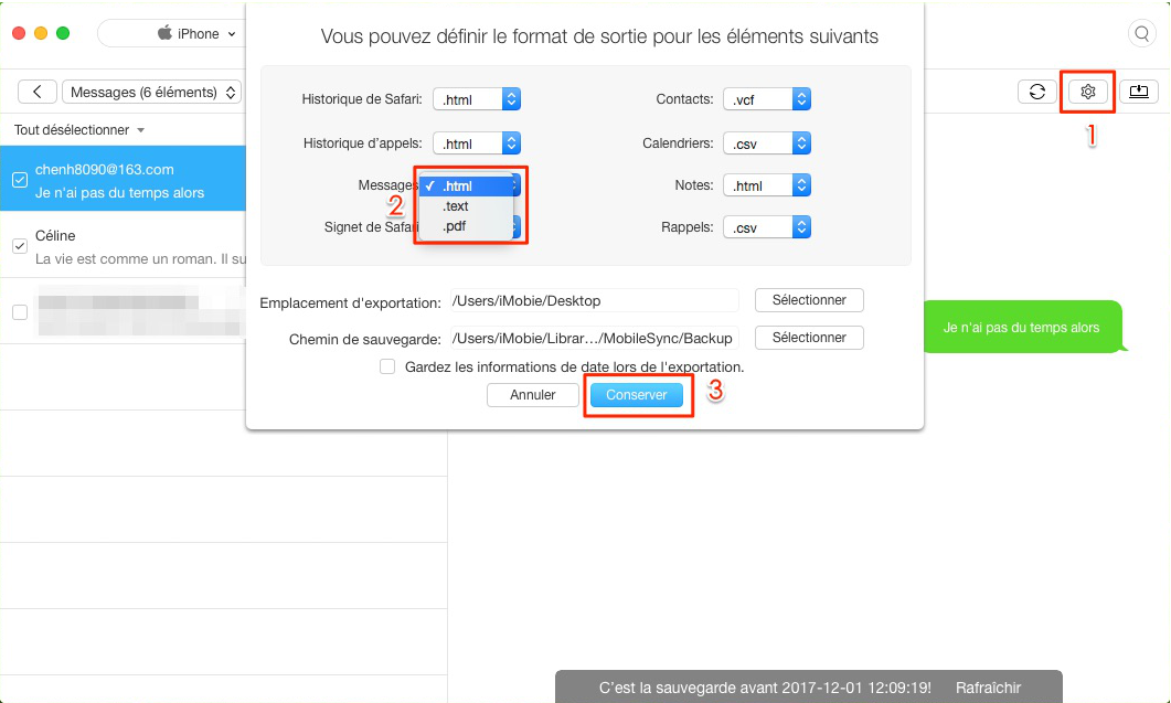 Définir le format de sortie de messages