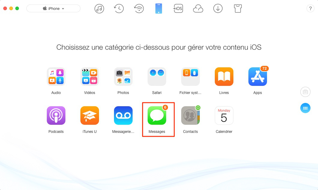 Transférer des iMessages de l'iPhone vers Mac avec AnyTrans pour iOS – étape 2