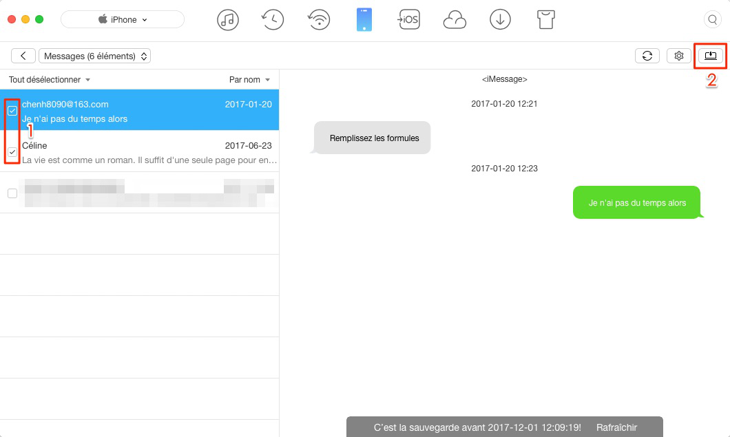 Transfert des iMessages de l'iPhone vers Mac – étape 3