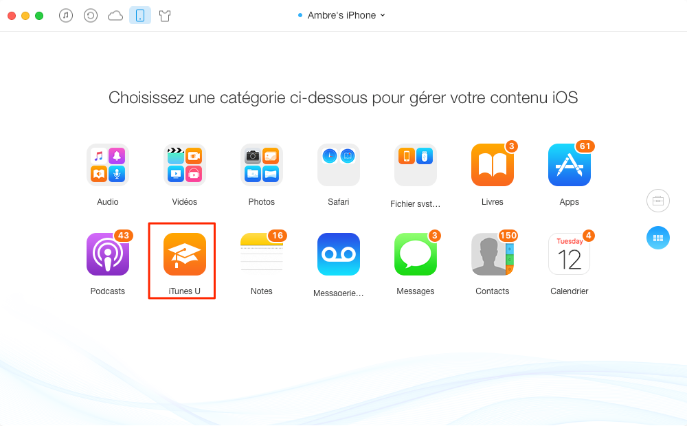 Transférer iTunes U de l'ordinateur vers iPhone avec AnyTrans - étape 2