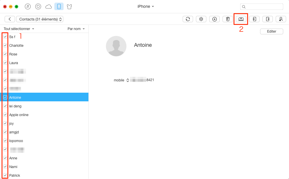 Transférer facilement les contacts iPhone vers Mac – étape 3