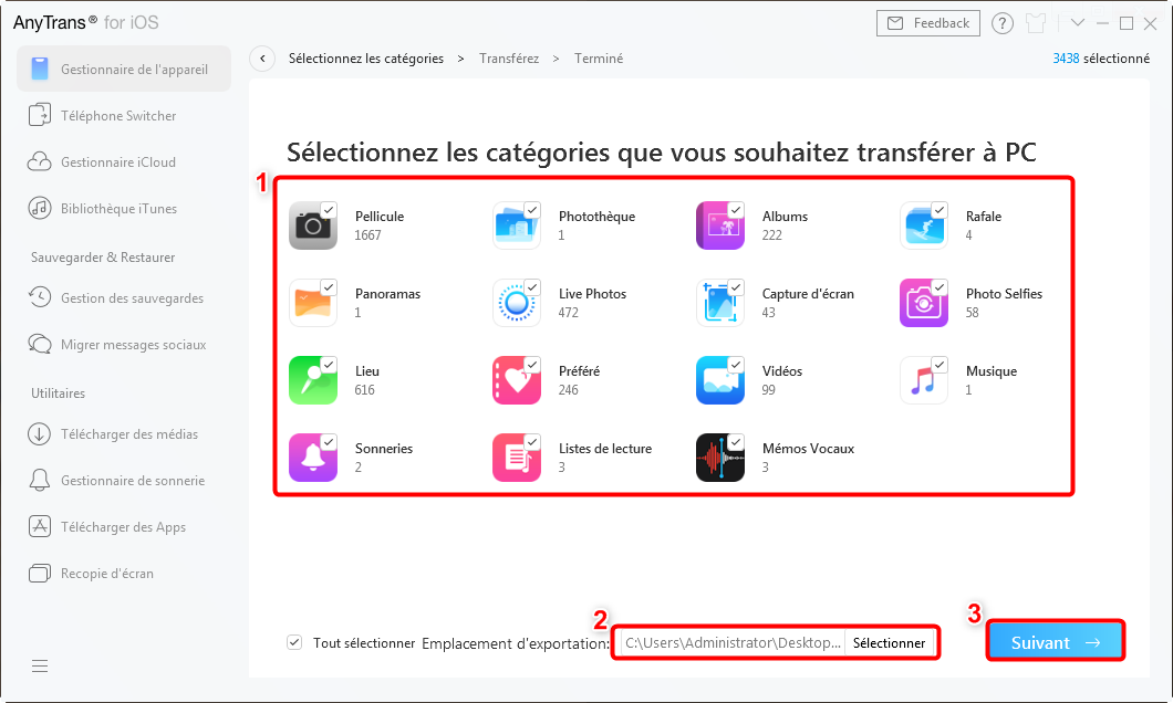 Transférer les données iPhone vers PC