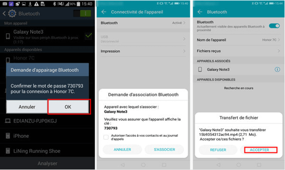 Transférer les données Samsung vers HUAWEI via Bluetooth