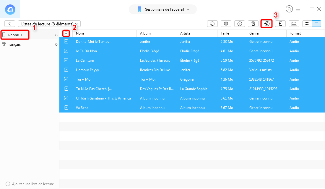 Moyen de transfert la playlist iPhone vers iTunes avec AnyTrans pour iOS - étape 3