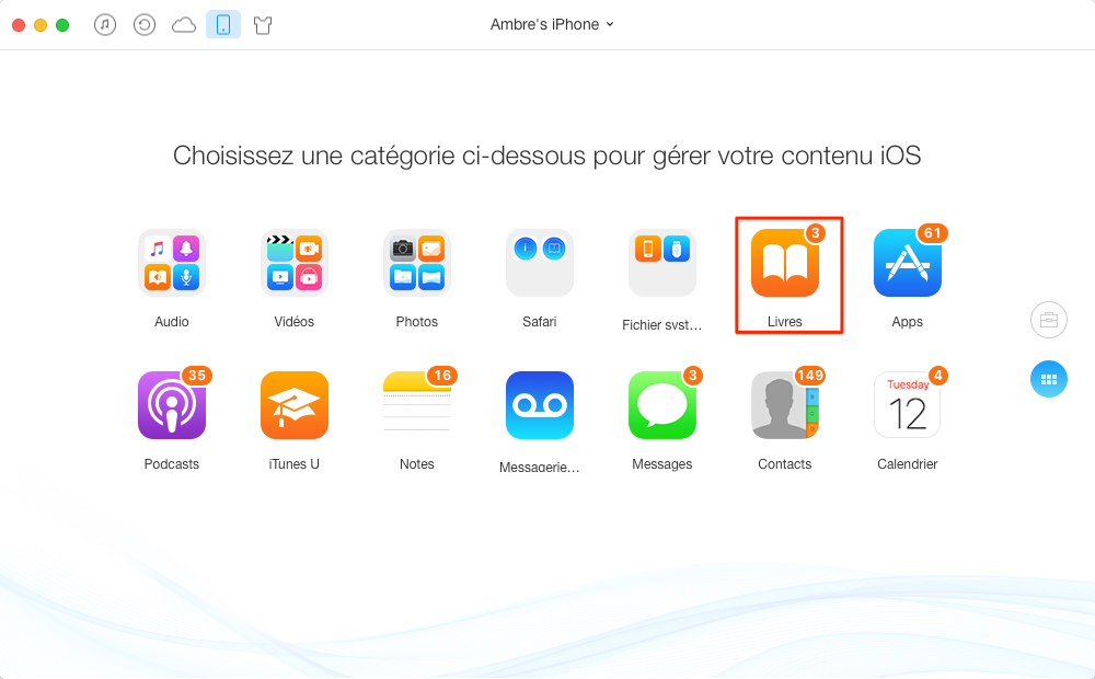 Transférer livres d'iPhone vers Mac efficacement – étape 2