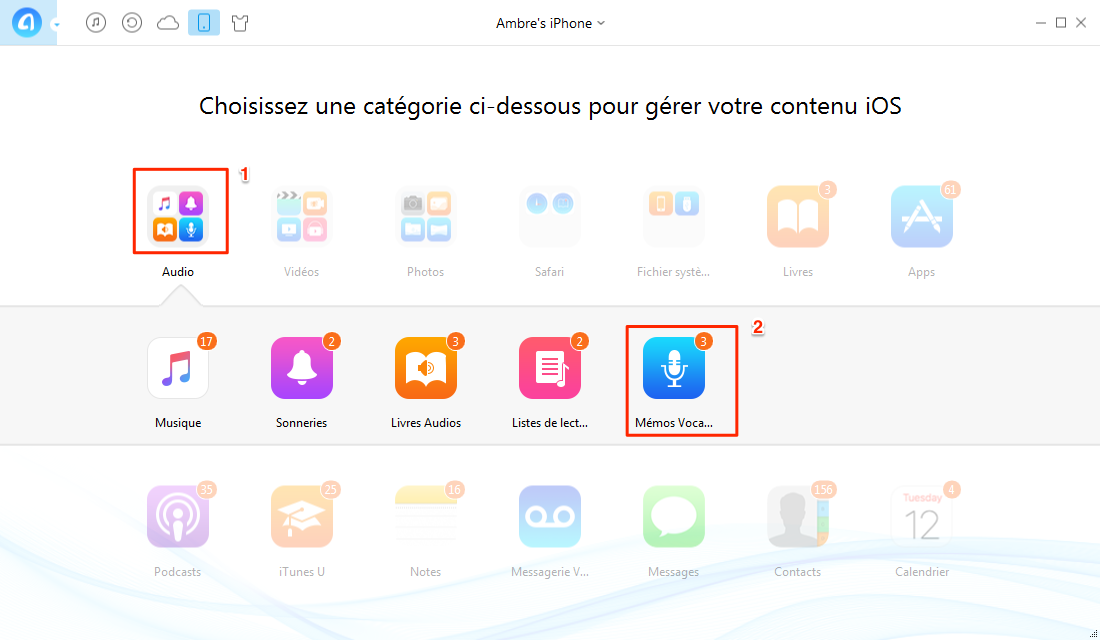 Transfert de mémos vocaux de l'iPhone à iTunes via AnyTrans - étape 2