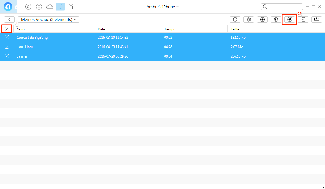 Transférer des mémos vocaux de l'iPhone à iTunes via AnyTrans - étape 3