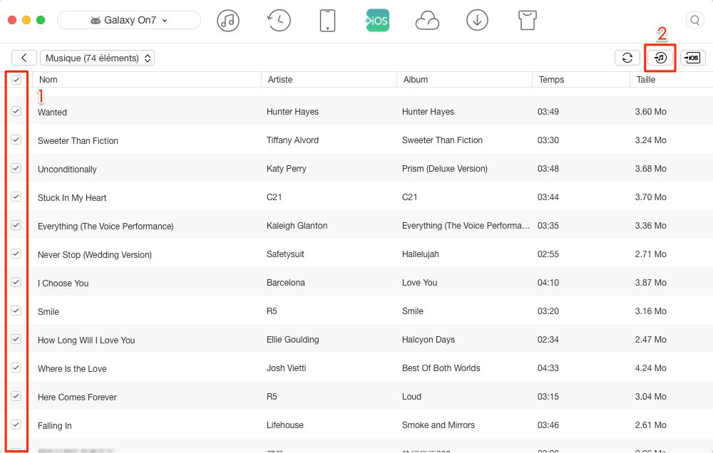 Synchroniser de la musique Android vers iTunes directement - étape 3