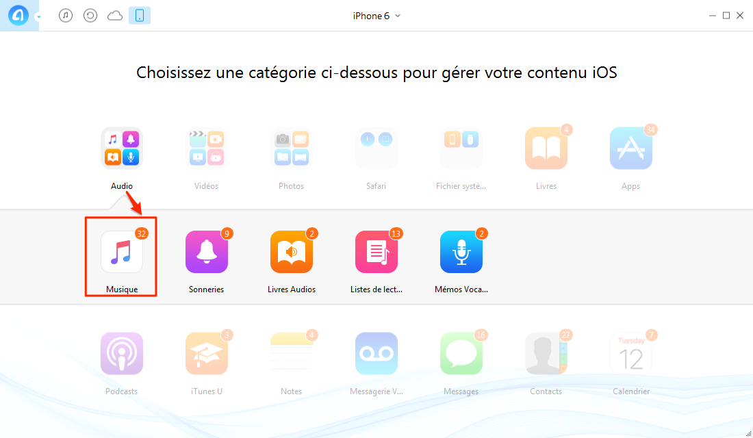 Comment exporter de la musique d'iPhone 6 vers PC – éatpe 2