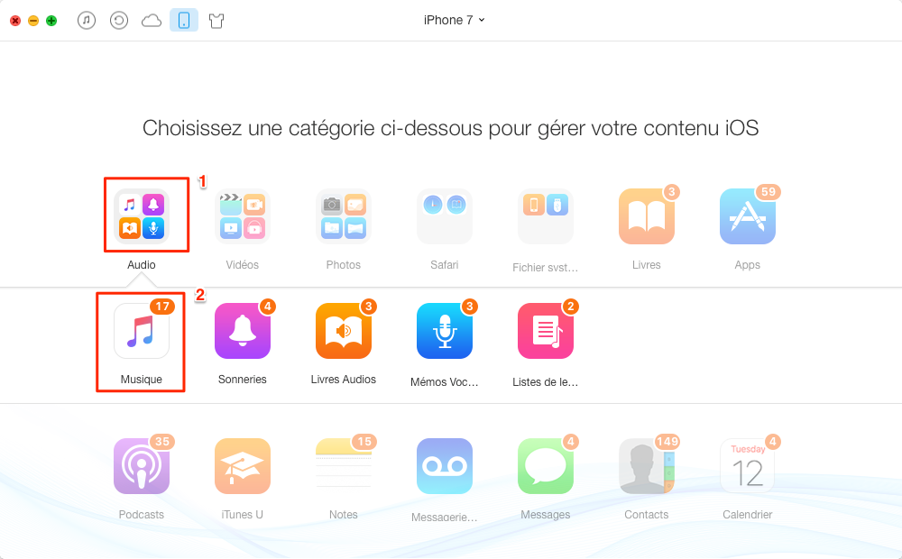 Transférer musique iPhone 7 vers Mac – étape 2