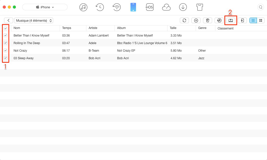 Importer de la musique iPhone vers Mac Pro/Air – étape 3
