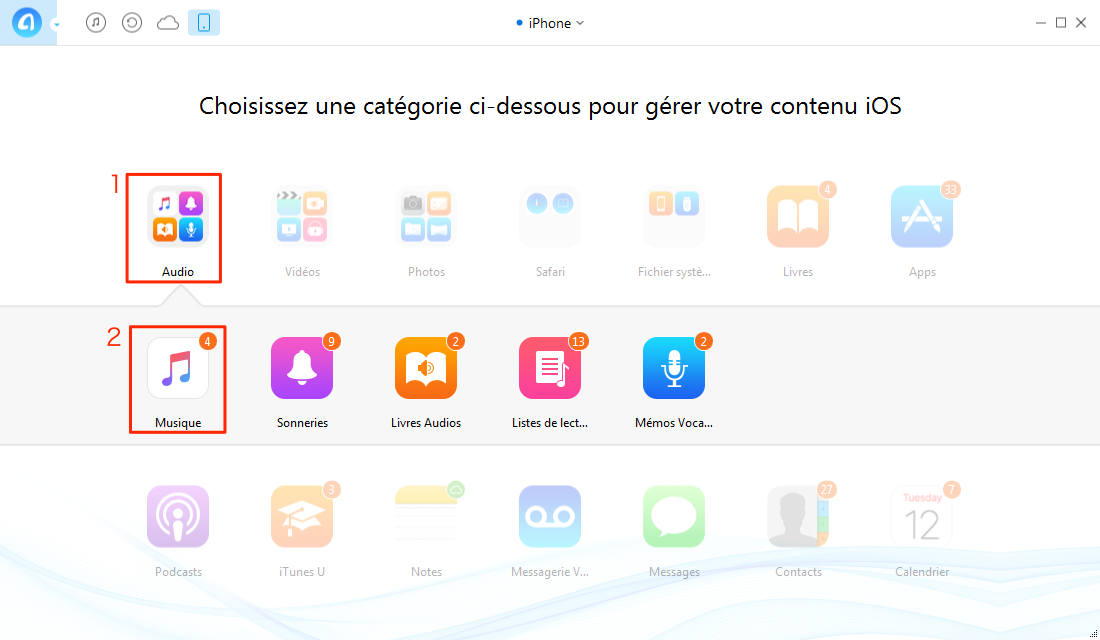 Transférer de la musique d'iPhone vers PC - étape 2