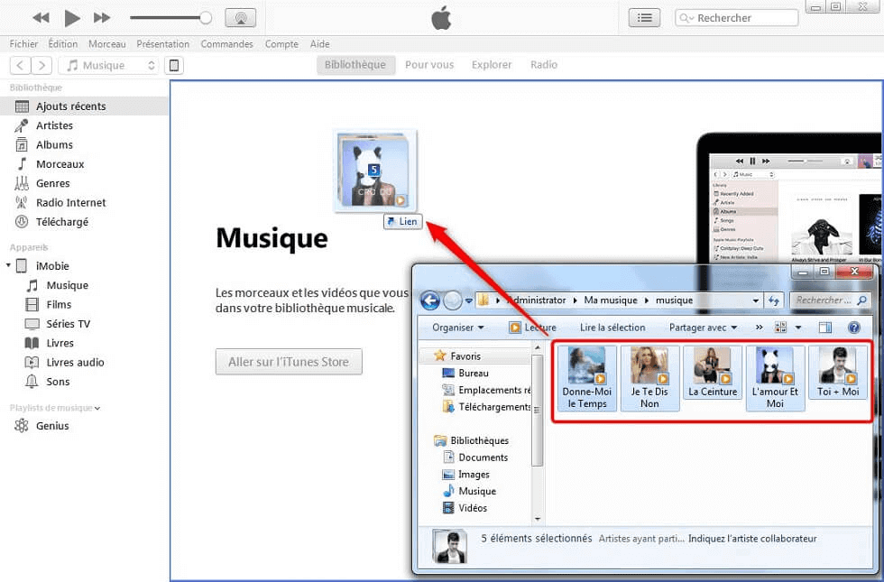 Faites glisser les morceaux directement dans iTunes