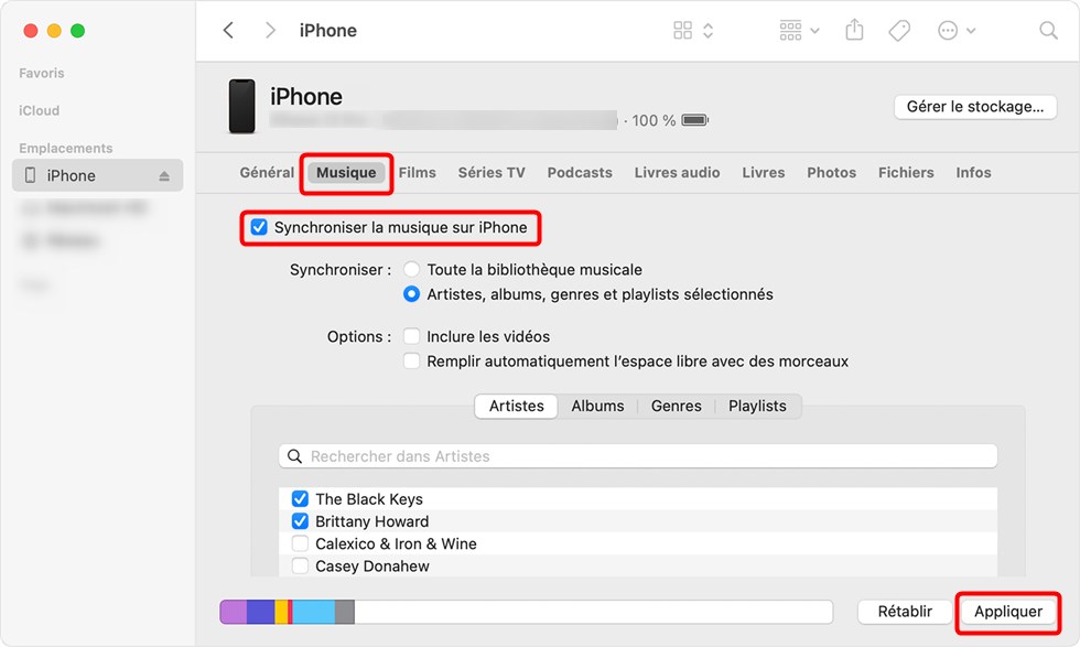 Transférer musique iTunes vers iPhone via Finder